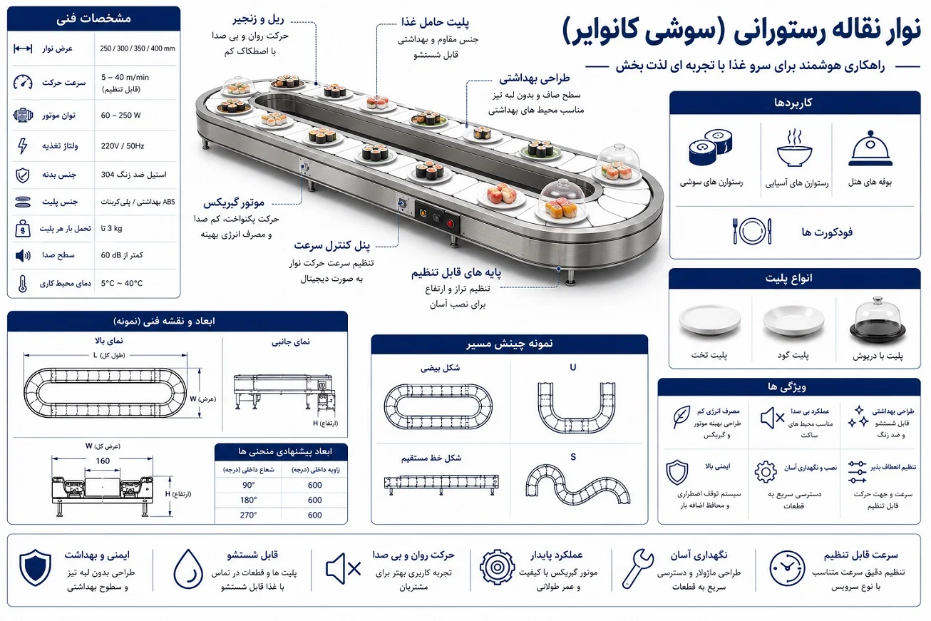 مشخصات نوار نقاله رستورانی سوشی کانوایر
